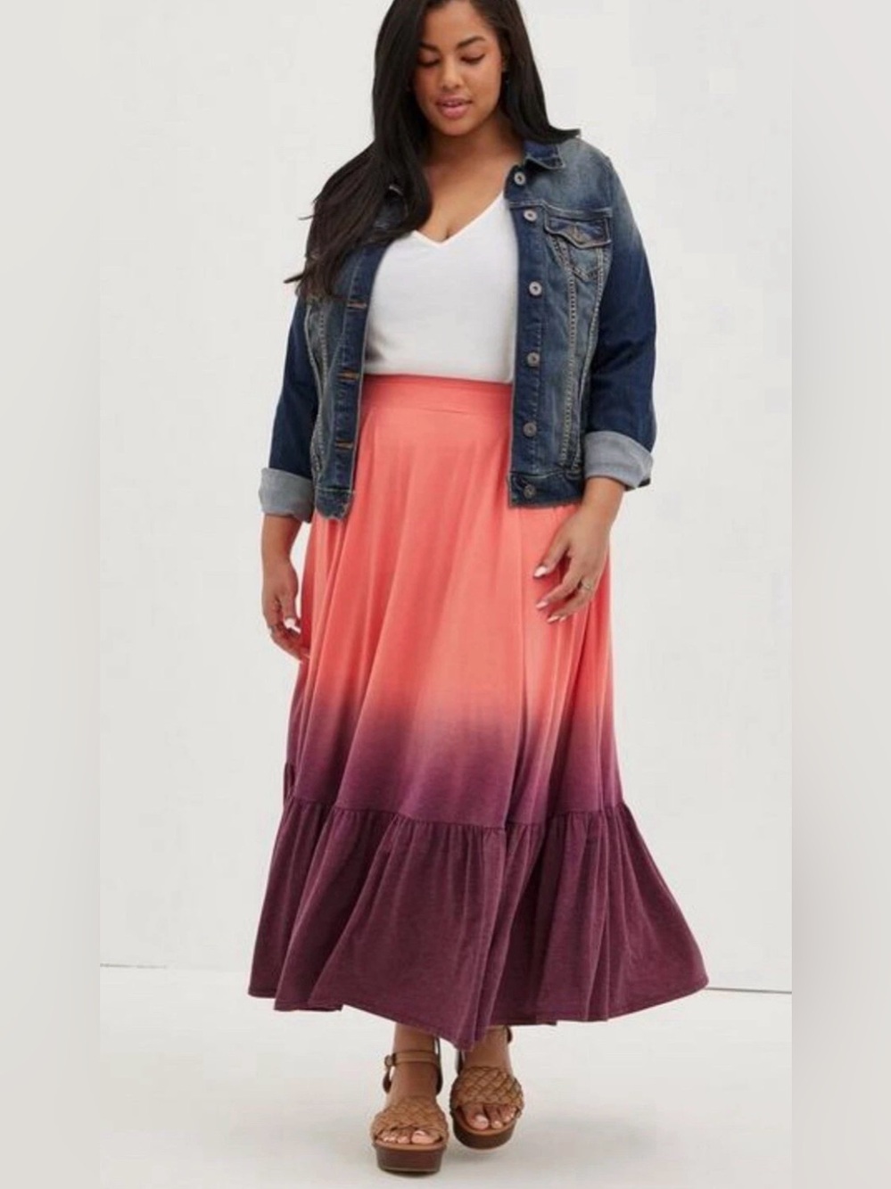 Torrid Size 1 Purple Dip Dye Ombre Tiered Maxi Skirt 14-16